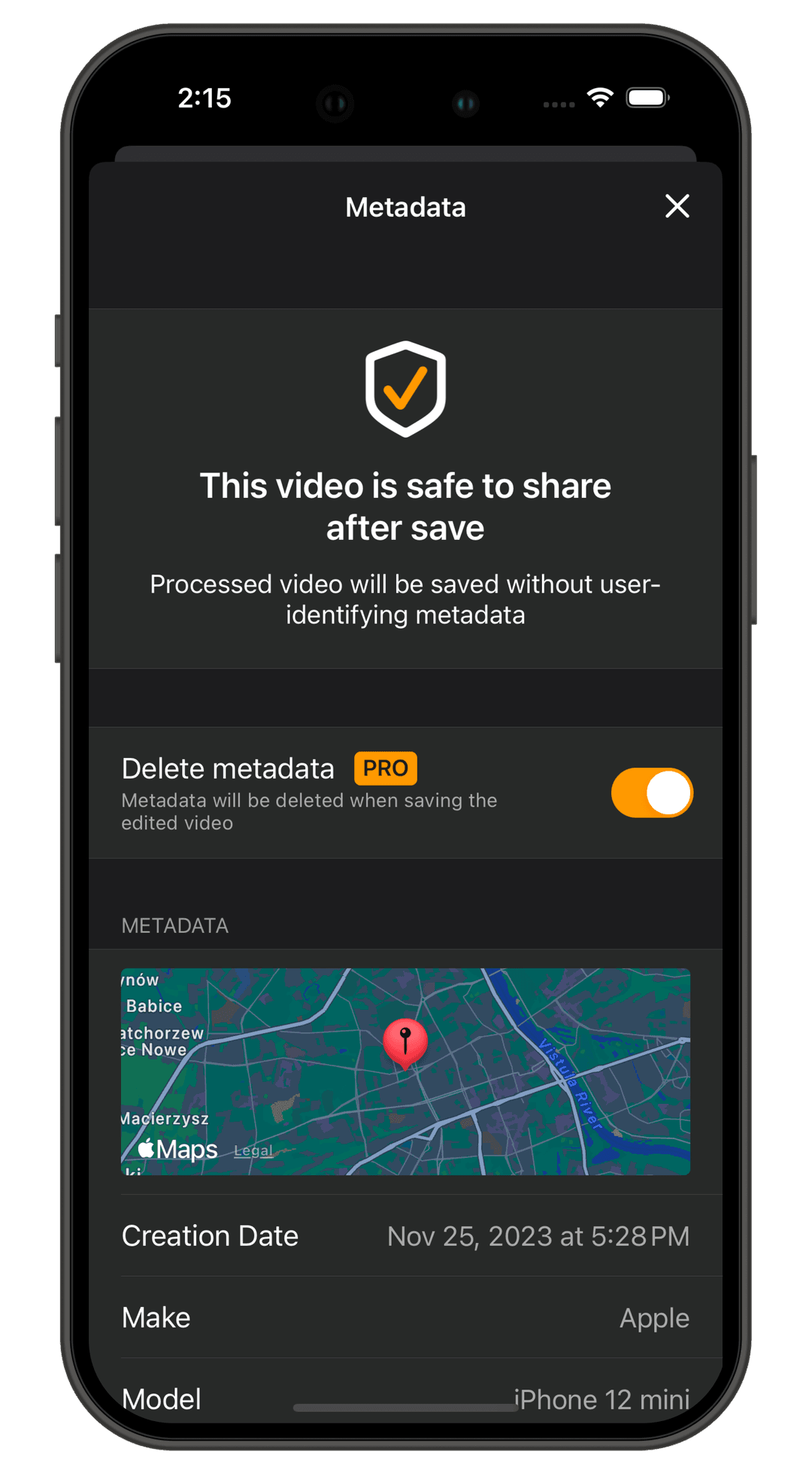 Metadata removal feature